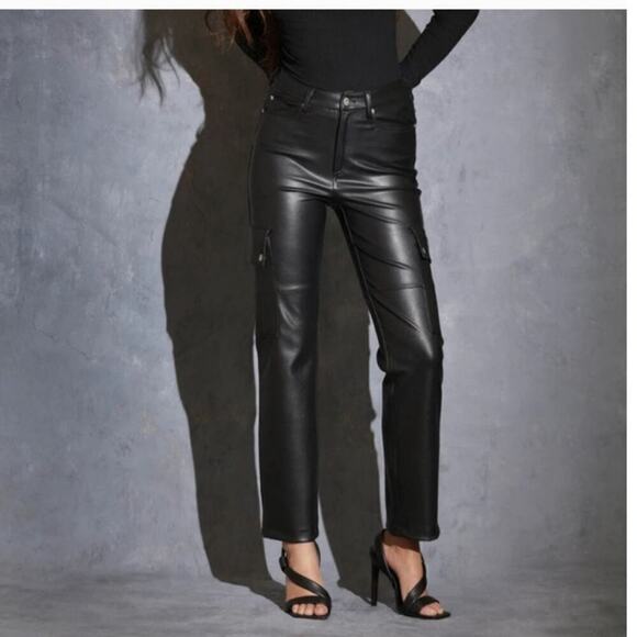 Anthropologie Pants - Avec Les Filles Gabi Faux Leather Pant Cargo Utility Small High Rise Straight